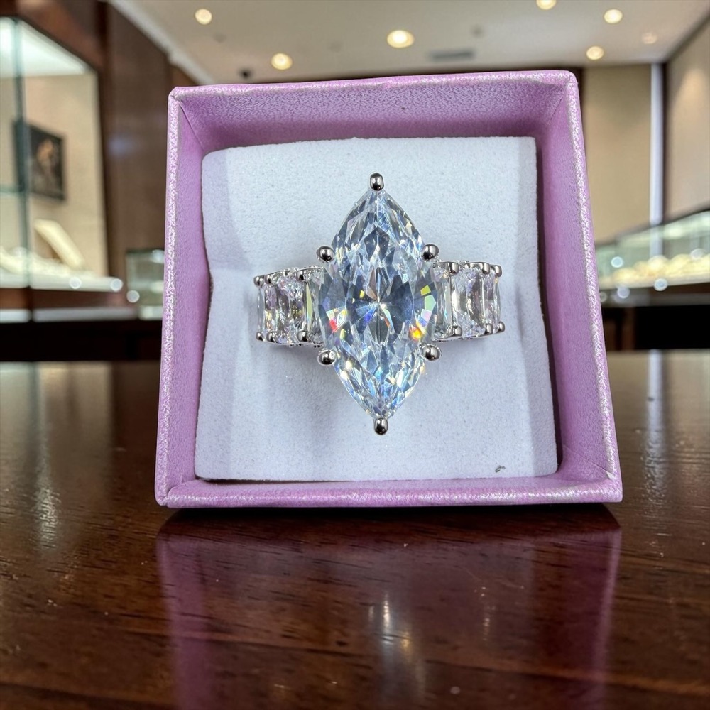Marquise CZ Ring Size 6.5 Radiant Eternity Band Bridal Statement Cocktail Glam